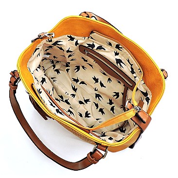 Fashionable Tassel Accent Perforated Two-Tone Tote MH-LH098