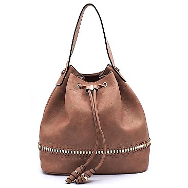 Trendy Whipstitch Accent Drawstring 2-Way Bucket Hobo MH-D0491