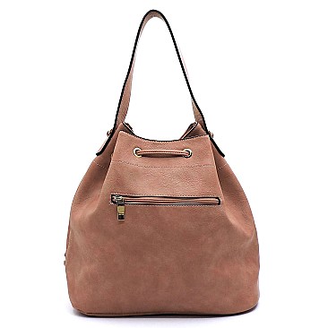Trendy Whipstitch Accent Drawstring 2-Way Bucket Hobo MH-D0491
