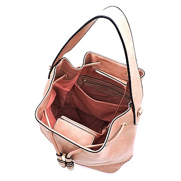 Trendy Whipstitch Accent Drawstring 2-Way Bucket Hobo MH-D0491