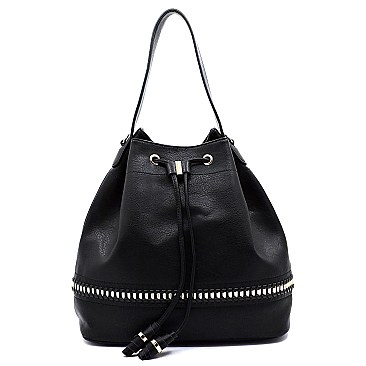 Trendy Whipstitch Accent Drawstring 2-Way Bucket Hobo MH-D0491