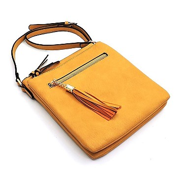 Fashion Zip Tassel Multi Compartment Crossbody Bag