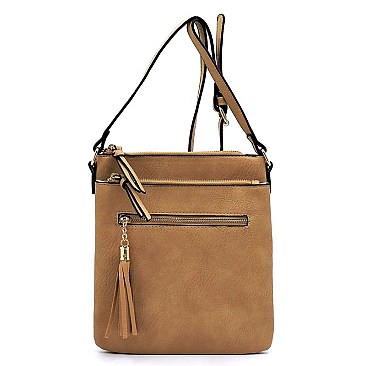 Fashion Zip Tassel Multi Compartment Crossbody Bag