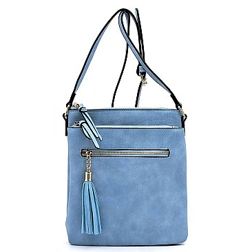 Fashion Zip Tassel Multi Compartment Crossbody Bag