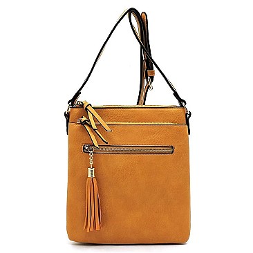 Fashion Zip Tassel Multi Compartment Crossbody Bag