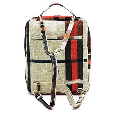 Plaid Check Linen Convertible Backpack