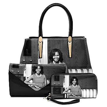 CH-OB2678D 3-in-1 Set Michelle Obama Satchel+Clutch+Wallet