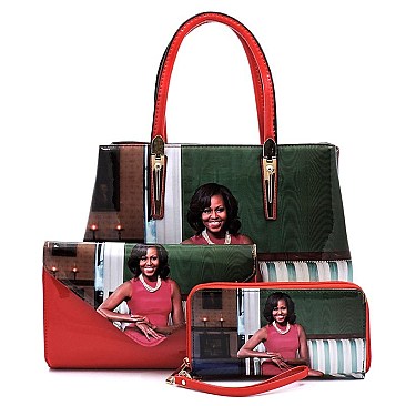 CH-OB2678D - 3 PCS Michelle Obama Satchel+Clutch+Wallet