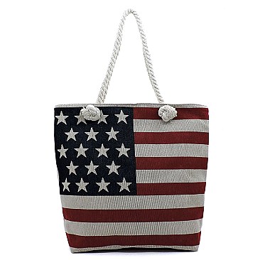 Canvas US Flag Beach Tote