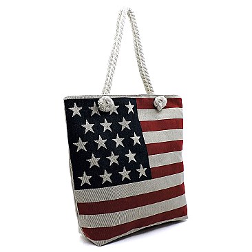 Canvas US Flag Beach Tote