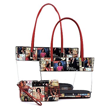 See Thru 3-in-1 Magazine Cover Collage Tote Set