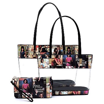 See Thru 3-in-1 Magazine Cover Collage Tote Set