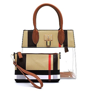 Padlock Accent Plaid Check 2-in-1 Satchel