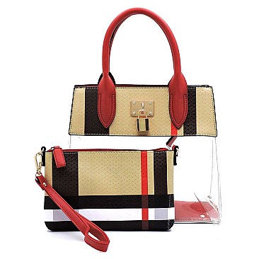 Padlock Accent Plaid Check 2-in-1 Satchel