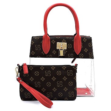 TRANSPARENT PADLOCK ACCENT MONOGRAM SATCHEL SET