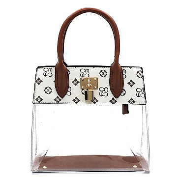 TRANSPARENT PADLOCK ACCENT MONOGRAM SATCHEL SET