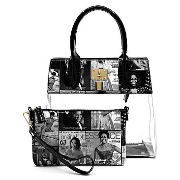 2 In 1 Magazine Cover Collage Padlock Satchel