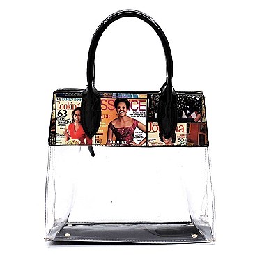 2 In 1 Magazine Cover Collage Padlock Satchel