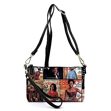 2 In 1 Magazine Cover Collage Padlock Satchel