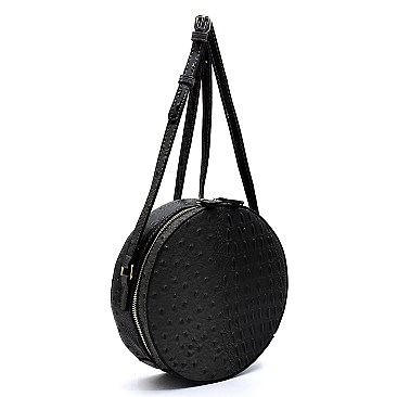 Ostrich Croc Round Crossbody Bag