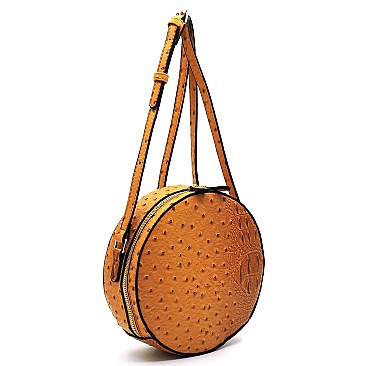 Ostrich Croc Round Crossbody Bag