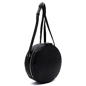 Ostrich Croc Round Crossbody Bag