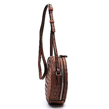 Ostrich Croc Round Crossbody Bag