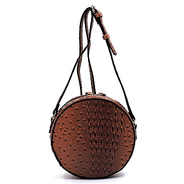 Ostrich Croc Round Crossbody Bag