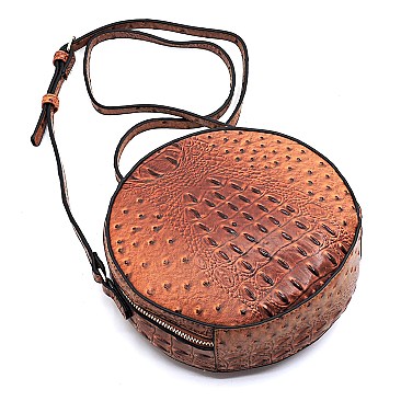 Ostrich Croc Round Crossbody Bag