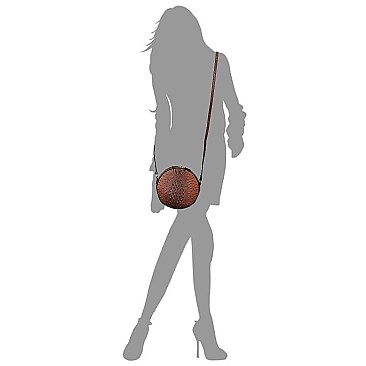 Ostrich Croc Round Crossbody Bag