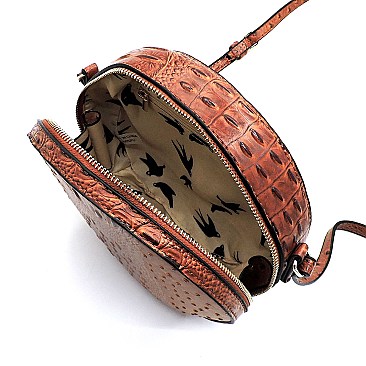 Ostrich Croc Round Crossbody Bag