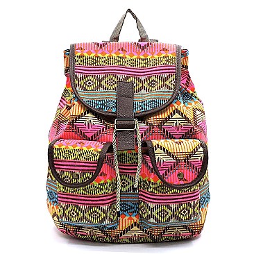 Multicolor Aztec Printed Canvas Backpack