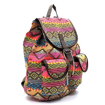 Multicolor Aztec Printed Canvas Backpack
