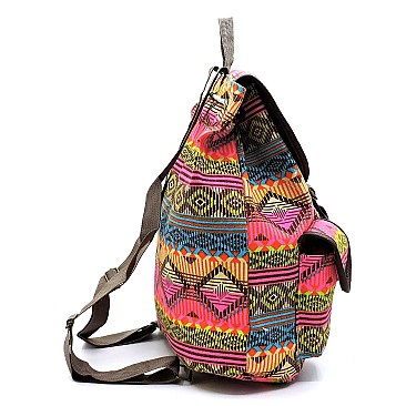 Multicolor Aztec Printed Canvas Backpack