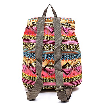 Multicolor Aztec Printed Canvas Backpack