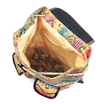 Multicolor Aztec Printed Canvas Backpack