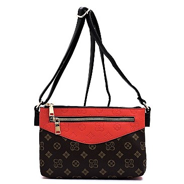 MULTI-COMPARTMENT EMBOSSED MONOGRAM CROSS BODY BAG