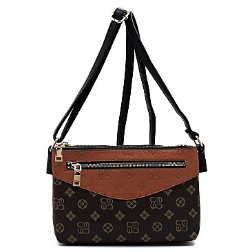 MULTI-COMPARTMENT EMBOSSED MONOGRAM CROSS BODY BAG