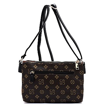 MULTI-COMPARTMENT EMBOSSED MONOGRAM CROSS BODY BAG