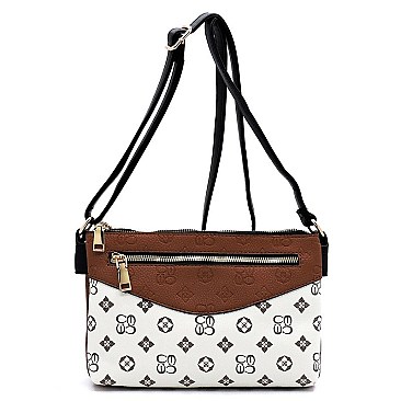 MULTI-COMPARTMENT EMBOSSED MONOGRAM CROSS BODY BAG