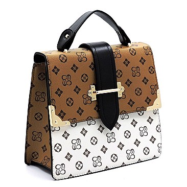 TOP FLAP MONOGRAMMED COLOR BLOCK SATCHEL