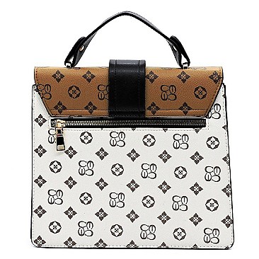 TOP FLAP MONOGRAMMED COLOR BLOCK SATCHEL