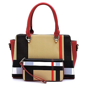 2-in-1 Plaid Check Satchel