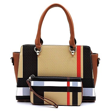 2-in-1 Plaid Check Satchel