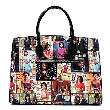 2-in-1 Magazine Cover Collage Padlock Satchel