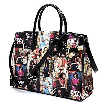 2-in-1 Magazine Cover Collage Padlock Satchel