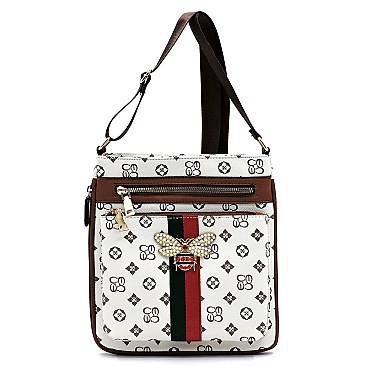 QUEENBEE CANVAS STRIPE MONOGRAM CROSSBODY