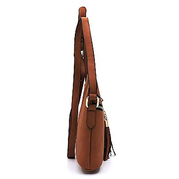 Asymmetrical Zipper Tassel Accent Cross Body