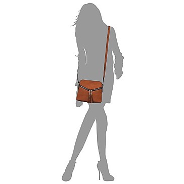 Asymmetrical Zipper Tassel Accent Cross Body