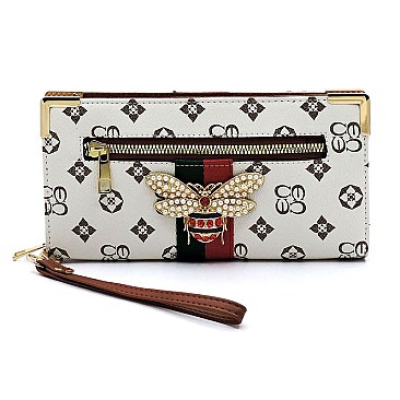 QUEENBEE MONOGRAM STRIPE CLUTCH WRISTLET